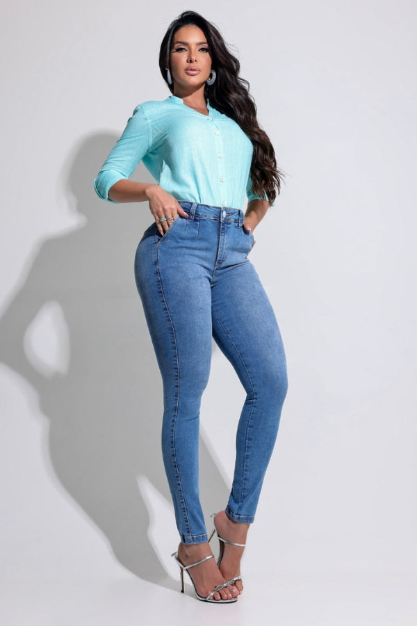 Calça Jeans Modeladora Alfaiataria com Elastano Apaixonante - CH331